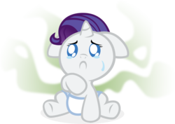 Size: 900x636 | Tagged: safe, rarity, pony, unicorn, g4, baby, baby pony, crying, diaper, female, foal, messing, messy diaper, poopy diaper, simple background, smelly, soiled, solo, transparent background