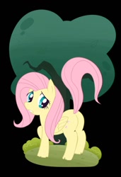 Size: 874x1280 | Tagged: safe, artist:thegalen, fluttershy, pegasus, pony, g4, butt, female, mare, plot, raised tail, solo, tail, tree