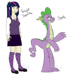 Size: 1095x1154 | Tagged: dead source, safe, artist:cartoonlion, spike, twilight sparkle, futaverse, g4, humanized