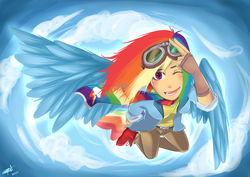 Size: 4092x2893 | Tagged: safe, artist:xxzephyl, rainbow dash, human, g4, clothes, goggles, humanized, scarf, winged humanization