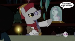 Size: 1198x657 | Tagged: safe, sweetie belle, uncle curio, g4, magic duel, hub logo, i've made a huge mistake, meme, pony in a bottle, sweetie fail, thing in a jar