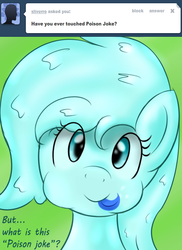 Size: 500x687 | Tagged: safe, artist:freefraq, oc, oc only, oc:shiny slime, goo pony, original species, ask, poison joke, tumblr