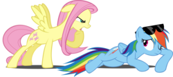 Size: 1600x719 | Tagged: safe, artist:sagegami, fluttershy, rainbow dash, pegasus, pony, g4, duo, simple background, sunglasses, transparent background, vector