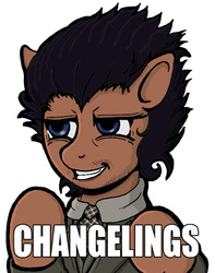 Size: 520x660 | Tagged: safe, artist:lavosvsbahamut, alien, changeling, pony, ancient aliens, ancient humans, clothes, colored, giorgio a. tsoukalos, image macro, male, meme, necktie, ponified, shirt, solo, stallion