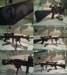 Size: 638x709 | Tagged: safe, dj pon-3, vinyl scratch, g4, airsoft, ar-15, customized toy, gun, gunified, irl, m16, my little arsenal, rifle