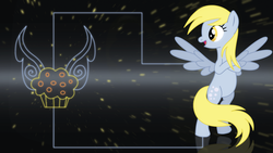 Size: 2732x1536 | Tagged: safe, artist:elsdrake, derpy hooves, pegasus, pony, g4, female, mare, muffin, solo, wallpaper
