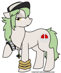 Size: 507x600 | Tagged: safe, artist:sora-kun, earth pony, pony, bracelet, hat, male, n, natural harmonia gropius, necklace, peace symbol, pokémon, ponified, solo, stallion