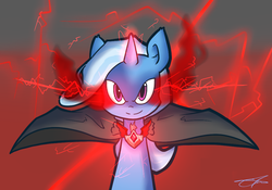 Size: 1000x700 | Tagged: safe, artist:xonitum, trixie, g4, alicorn amulet, bust, cape, clothes, front view, kubrick stare, looking at you, magic, magic aura, smiling, solo, sparks