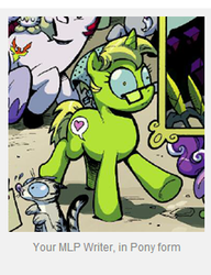 Size: 230x300 | Tagged: safe, idw, official comic, pony, adventure with pinkie clone, katie cook, meta, ponified, review