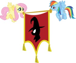 Size: 7216x6001 | Tagged: safe, artist:tollaner, fluttershy, rainbow dash, trixie, g4, magic duel, absurd resolution, flag, simple background, transparent background, vector