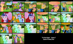 Size: 1600x955 | Tagged: safe, artist:ajmstudios, berry punch, berryshine, derpy hooves, lyra heartstrings, minuette, scootaloo, thunderlane, twilight sparkle, oc, oc:officer cuffs, oc:sergeant brass, pegasus, pony, g4, blushing, comic, female, mare, police, scootaquest, sick, sneezing