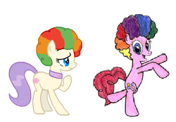 Size: 1008x701 | Tagged: safe, artist:durpy, edit, pinkie pie, vera, earth pony, pony, g4, afro, afro circus, clown hair, cute, diapinkes, duo, female, madagascar (dreamworks), madagascar 3: europe's most wanted, mare, simple background, verabetes, white background