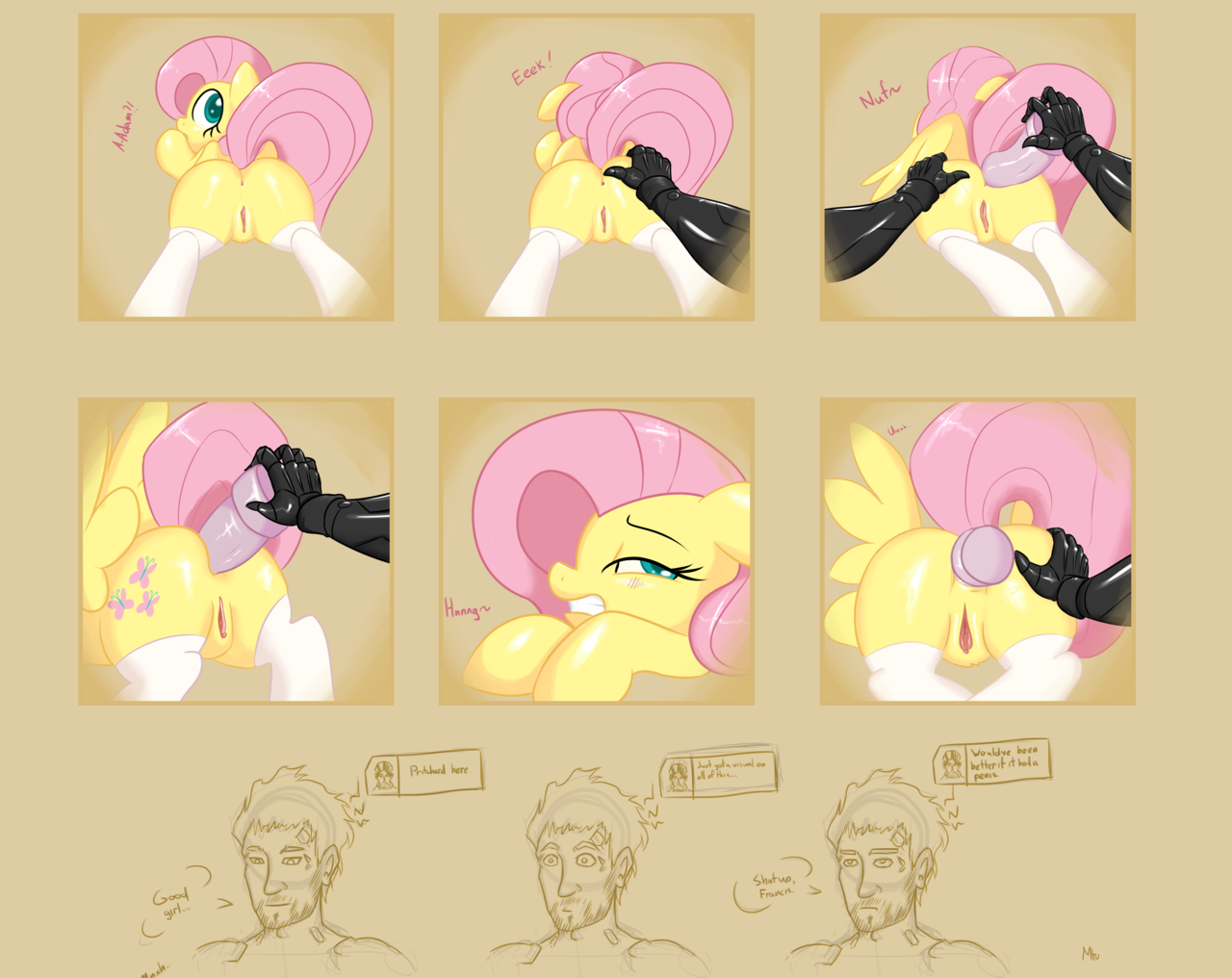 fluttershy, human, <b>pony</b>, g4, adam jensen, anal insertion, clothes, comic, d...