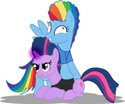 Size: 859x712 | Tagged: safe, artist:carmeliza, rainbow dash, twilight sparkle, pegasus, pony, unicorn, g4, beavis, beavis and butthead, butthead, duo, duo female, female, horn, mare, parody, simple background, transparent background