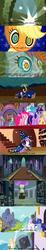 Size: 853x4631 | Tagged: safe, edit, edited screencap, screencap, fluttershy, pinkie pie, princess celestia, princess luna, rainbow dash, spike, twilight sparkle, it's about time, luna eclipsed, the crystal empire, the return of harmony, spoiler:s03, catsuit, comic, discord is star swirl, discorded, dragon costume, meta, screencap comic, speculation, star swirl the bearded costume, star swirl the bearded's book, swirly eyes