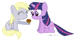 Size: 1125x600 | Tagged: safe, artist:dm29, derpy hooves, twilight sparkle, pegasus, pony, g4, female, lesbian, mare, muffin, ship:twerpy, shipping, simple background, transparent background