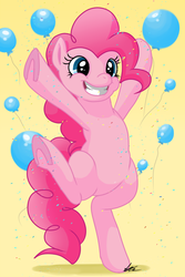 Size: 600x900 | Tagged: safe, artist:togekisser, pinkie pie, earth pony, pony, g4, balloon, bipedal, female, hooves, solo