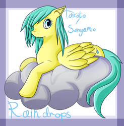 Size: 737x748 | Tagged: safe, artist:sanyamio, sunshower raindrops, pegasus, pony, g4, cloud, female, mare, on a cloud, solo