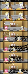 Size: 1110x2880 | Tagged: safe, artist:gonein10seconds, derpy hooves, pinkie pie, pegasus, pony, g4, comic, female, mare, mr bean, pinkamena diane pie, test