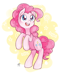Size: 573x686 | Tagged: safe, artist:milk4ppl, pinkie pie, earth pony, pony, g4, candy, cute, diapinkes, female, food, lollipop, open mouth, rearing, solo, stars