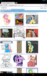 Size: 1600x2560 | Tagged: safe, screencap, doctor whooves, fluttershy, octavia melody, pinkie pie, scootaloo, time turner, twilight sparkle, android, derpibooru, g4, cartoon network, logo, sad