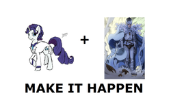 Size: 850x506 | Tagged: safe, rarity, human, pony, unicorn, g4, all caps, berserk, elusive, exploitable meme, griffith, horn, make it happen, meme, meta, rule 63