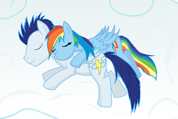 Size: 1024x683 | Tagged: safe, artist:taco-bandit, rainbow dash, soarin', g4, female, male, ship:soarindash, shipping, straight