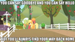 Size: 960x540 | Tagged: safe, edit, edited screencap, screencap, applejack, big macintosh, granny smith, earth pony, pony, g4, my little pony: friendship is magic, the cutie mark chronicles, colt big macintosh, female, filly, filly applejack, image macro, male, reference, stallion, sweet apple acres, younger