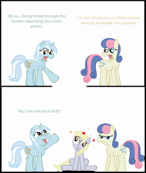 Size: 5184x6173 | Tagged: safe, artist:t-3000, bon bon, derpy hooves, lyra heartstrings, sweetie drops, earth pony, pegasus, pony, unicorn, g4, absurd resolution, comic, female, mare