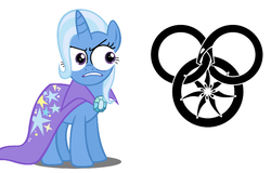 Size: 762x487 | Tagged: safe, trixie, pony, unicorn, g4, cape, clothes, female, horn, mare, meme, solo, special eyes, trixie's cape, wheel, wheel of time