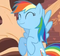 Size: 398x370 | Tagged: safe, screencap, rainbow dash, pegasus, pony, g4, magic duel, eyes closed, female, flying, golden oaks library, happy, mare, solo