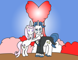 Size: 900x692 | Tagged: safe, artist:the-skullivan, fancypants, fleur-de-lis, pony, unicorn, g4, female, heart, male, ship:fancyfleur, shipping, straight