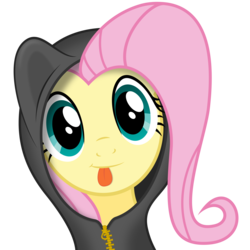 Size: 7700x7700 | Tagged: safe, artist:infinitoa, fluttershy, g4, absurd resolution, cute, hoodie, shyabetes, simple background, tongue out, transparent background, vector