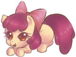 Size: 810x602 | Tagged: safe, artist:cielaart, apple bloom, earth pony, pony, g4, cute, female, filly, happy, prone, simple background, solo, transparent background