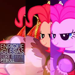 Size: 800x800 | Tagged: safe, artist:adrianimpalamata, pinkie pie, g4, album cover, clothes, dress, enrique iglesias, pitbull (rapper)