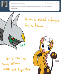 Size: 1280x1559 | Tagged: safe, arceus, girafarig, ask-girafarig, crossover, pokémon, tumblr