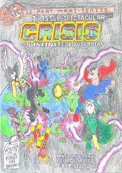Size: 1419x2000 | Tagged: safe, artist:androidar, cyborg, batman, blue beetle, booster gold, crisis on infinite earths, crisis on infinite equestrias, crossover, dc comics, firestorm (comics), green lantern, male, superhero, superman