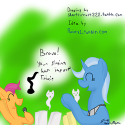 Size: 500x500 | Tagged: safe, artist:short circuit, scootaloo, trixie, g4, 30 minute art challenge, singing