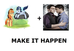 Size: 1092x760 | Tagged: safe, braeburn, soarin', g4, all caps, exploitable meme, gay, ianto jones, jack harkness, make it happen, male, meme, meta, ship:soarburn, shipping, torchwood