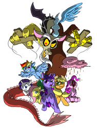 Size: 794x1049 | Tagged: safe, artist:metal-kitty, applejack, discord, fluttershy, pinkie pie, rainbow dash, rarity, twilight sparkle, g4, chocolate rain, puppet