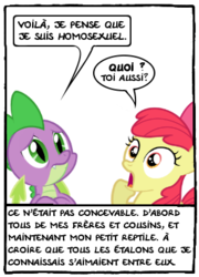 Size: 291x404 | Tagged: safe, artist:amit, apple bloom, spike, g4, french, gay, male, persepolis