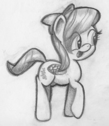 Size: 2763x3203 | Tagged: safe, artist:timeforsp, flitter, pony, g4, female, grayscale, monochrome, sketch, solo, traditional art
