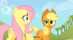 Size: 640x355 | Tagged: safe, screencap, applejack, fluttershy, g4, the return of harmony, youtube caption