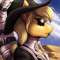 Size: 1200x1200 | Tagged: safe, artist:evion, applejack, earth pony, anthro, g4, cigarette, crossover, nicholas d. wolfwood, parody, sunglasses, trigun