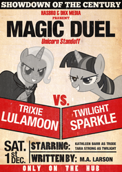 Size: 2480x3508 | Tagged: safe, artist:skeptic-mousey, trixie, twilight sparkle, g4, magic duel, poster