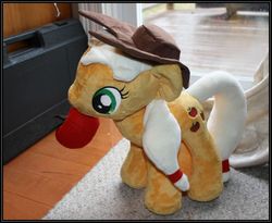 Size: 1024x840 | Tagged: safe, artist:takysa, applejack, earth pony, pony, g4, apple, hat, irl, obligatory apple, photo, plushie, solo