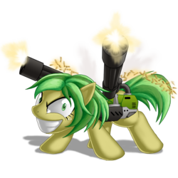 Size: 1000x1000 | Tagged: safe, artist:berrypawnch, oc, gun, insanity, minigun, ponified, weapon