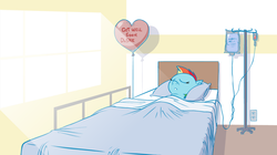 Size: 1024x574 | Tagged: safe, artist:hotdiggedydemon, edit, rainbow dash, g4, hospital, sleeping