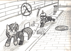 Size: 3257x2313 | Tagged: safe, artist:commissarprower, twilight sparkle, g4, city 17, combine, crossover, half-life, half-life 2, metrocop