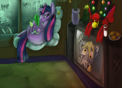 Size: 1224x892 | Tagged: safe, artist:pennywereskunk, derpy hooves, spike, twilight sparkle, pegasus, pony, g4, christmas, female, mare